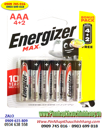 Energizer E92, LR03; Pin AA 1.5v Alkaline Energizer E92, LR03 chính hãng (Xuất xứ Singapore) Vỉ 6viên