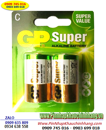 Pin GP14A-2U2, Pin turung C GP14A-2U2 Super Alkaline chính hãng/ Loại vỉ 2viên |TẠM HẾT HÀNG 