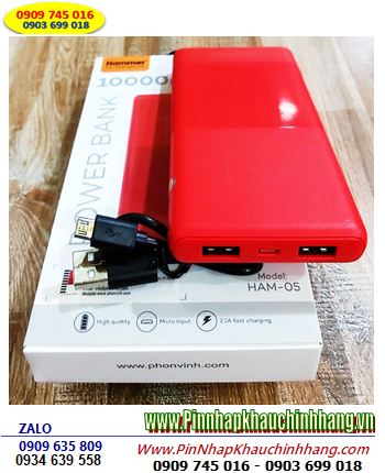 HAM-05, Sạc dự phòng HAMMER HAM-05 Powerbank 10 000mAh |B.H 01 NĂM 