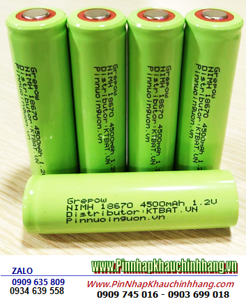 NiMh 1.2v 18670-4500mAh; Cell pin sạc NiMh 1.2v 18670-4500mAh; Pin sạc đầu bằng NiMh 1.2v 18670-4500mAh