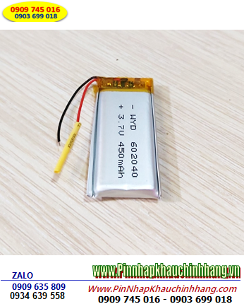 Lipolymer 602040, Pin sạc 3.7v Li-polymer 602040 (6mmx20mmx40mm) 450mAh có mạch sẳn