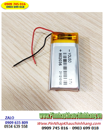 Pin sạc Li-Polymer 802036, Pin sạc Li-Polymer 802036 lithium 3.7v 400mAh (Có sẳn mạch sạc)