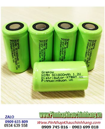 NiMh 1.2v SC1800mAh; Cell pin sạc NiMh 1.2v SC1800mAh; Pin sạc công nghiệp đầu bằng NiMh 1.2v SC1800mAh