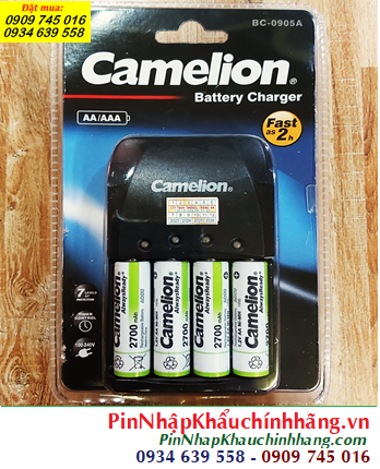 Camelion BC-0905A, Bộ sạc nhanh 2giờ kèm sẳn 4 Pin sạc Camelion NH-AA2700ARBP2 AlwaysReady-1.2v