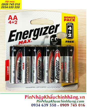 Energizer E91 (Vỉ 6viên); Pin AA 1.5V Alkaline Energizer E91-BP6 _Xuất xứ Singapore (Loại Vỉ 6 viên)