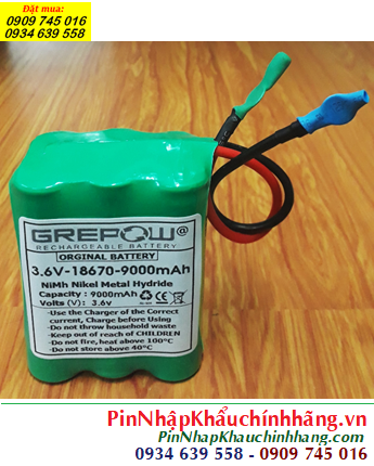 Pin sạc 3.6v-18670-9000mAh, Pin sạc NiMh 3.6v-18670-9000mAh, Pin GREPOW 3.6v-18670-9000mAh