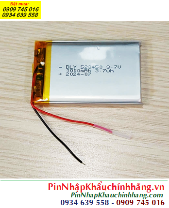 Lipo 523450, Pin sạc 3.7v Lipolymer 523450 (1000mAh, 5.2mmx34mmx50mm) đã gắn sẳn mạch sạc