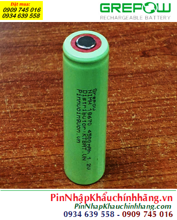 NiMh 1.2v 18670-4500mAh; Cell pin sạc NiMh 1.2v 18670-4500mAh; Pin sạc đầu bằng NiMh 1.2v 18670-4500mAh