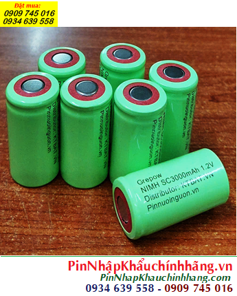 NiMh 1.2v SC3000mAh; Cell pin sạc NiMh 1.2v SC3000mAh; Pin sạc công nghiệp đầu bằng NiMh 1.2v SC3000mAh