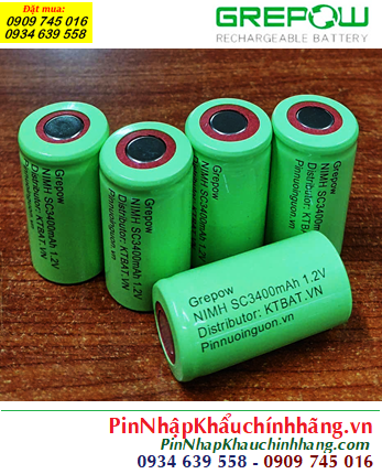 NiMh 1.2v SC3400mAh; Cell pin sạc NiMh 1.2v SC3400mAh; Pin sạc công nghiệp đầu bằng NiMh 1.2v SC3400mAh